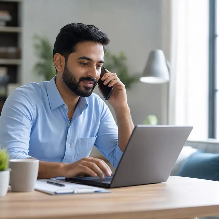 Consultant managing customer collections from his laptop