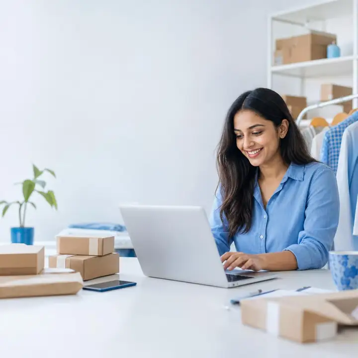 Founder working confidently at a modern desk
